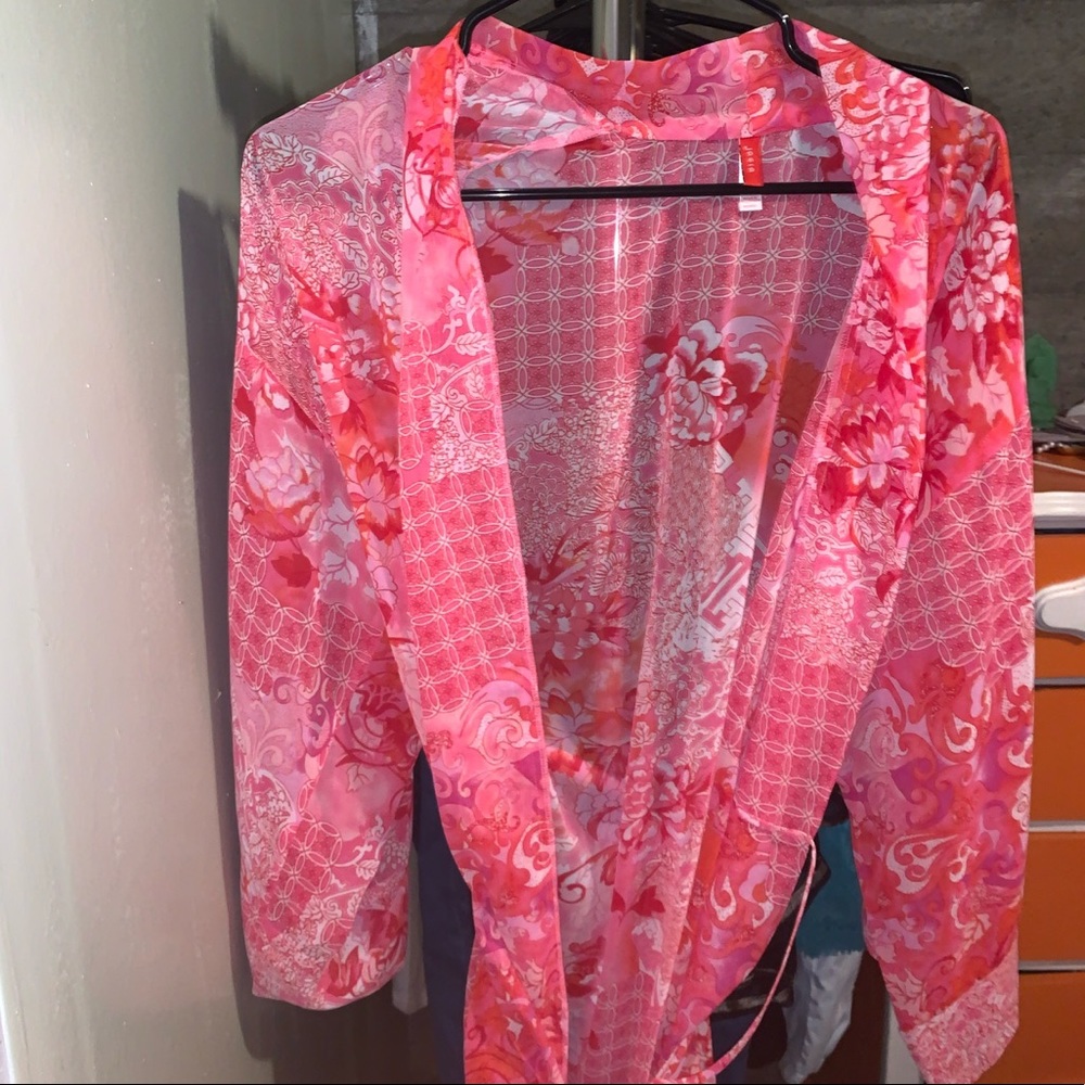 Brand new pink printed sheer robe